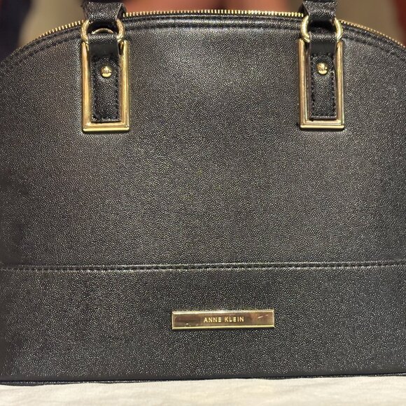 Anne Klein Black Leather Bag with Gold Trim - Picture 1 of 12